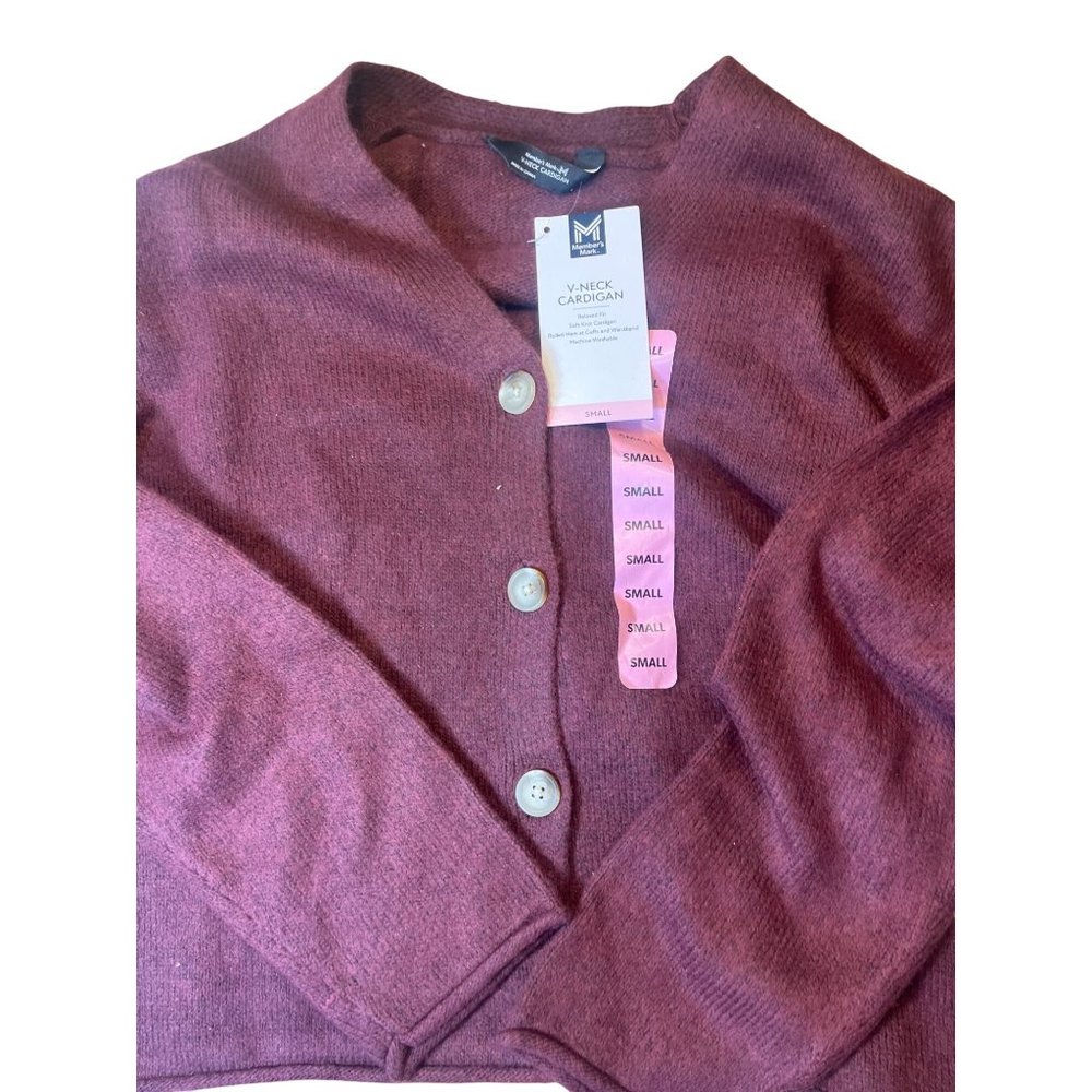 V-Neck Burgundy Soft Cozy Cardigan Sweater With Button Closure  S